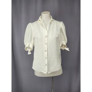 The Kooples Shirt Womens Small White Silk Blend Puff Sleeve Button Jacquard